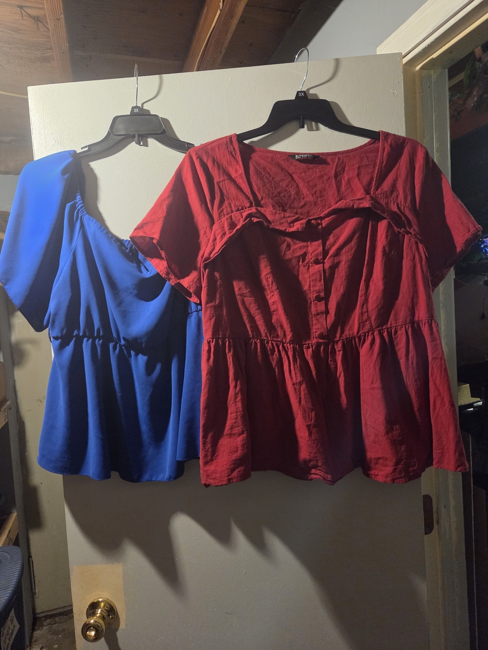 BloomChic Plus Size 18/20 Bundle (2) Blue & Red Peplum Short Sleeve Tops